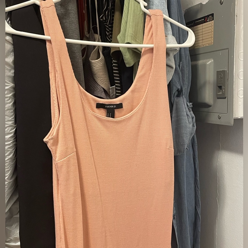 Forever 21 Peach Ribbed Tank Midi Dress, Sleeveless